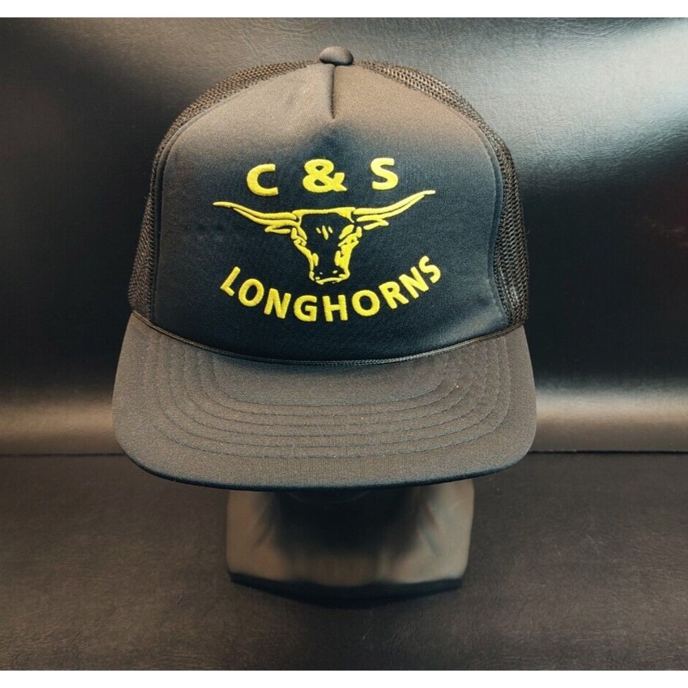 Vintage C&S Longhorns Livestock Trucker Mesh Black Snapback Hat Cap